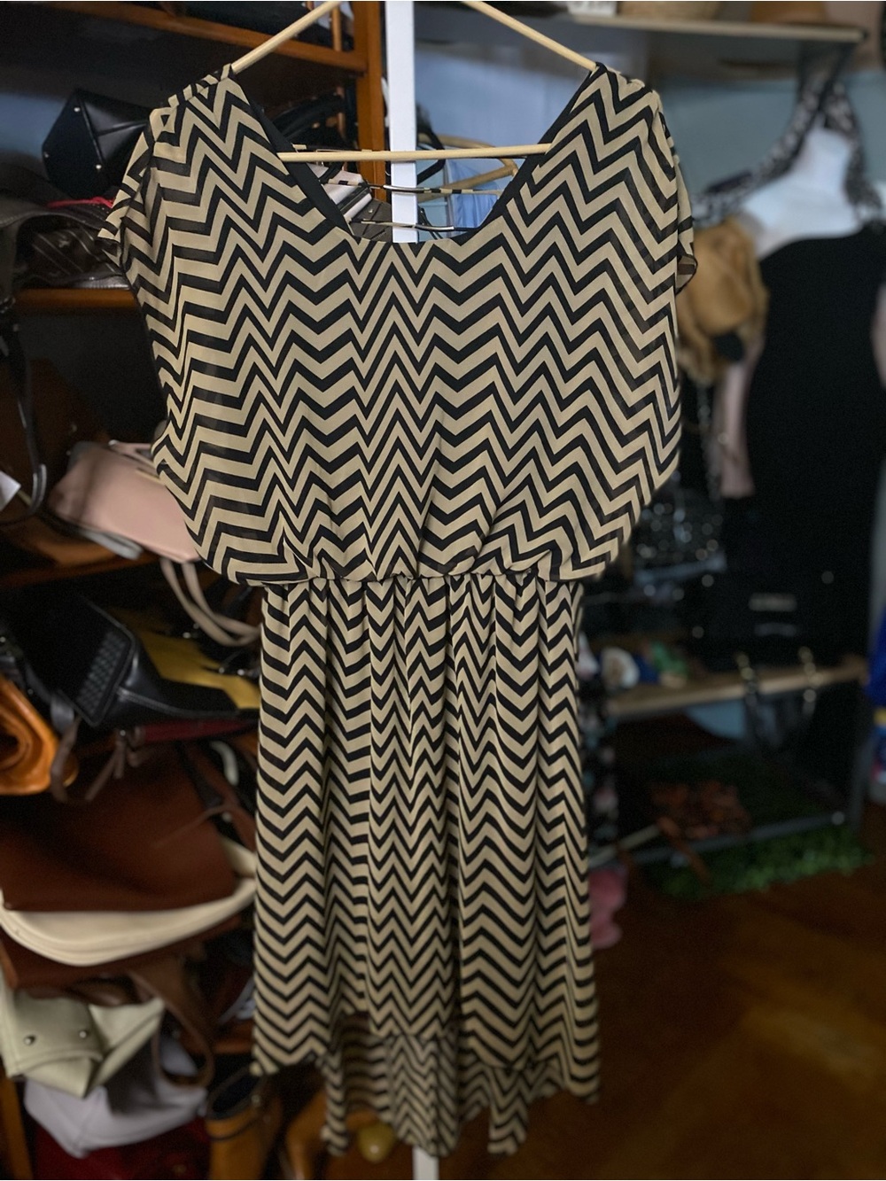 Enfocus Studio Black and Cream Chevron Mini Dress
